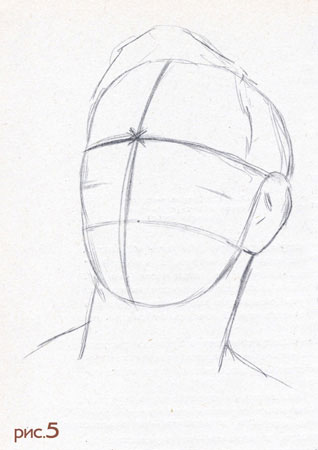 Точность расположения вспомогательных линий в рисовании портрета человека. Рисуем голову. Рисунок 5.